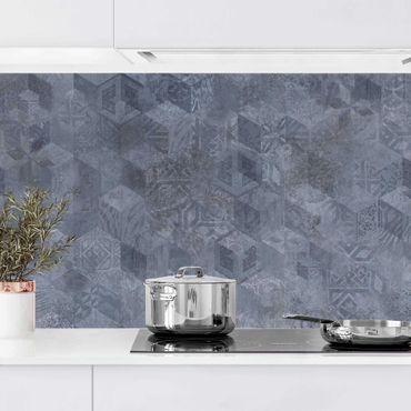 Panel ścienny do kuchni - Geometrical Vintage Pattern with Ornaments Blue