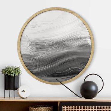 Okrągły obraz w ramie - Curved Waves Black And White