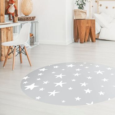Okrągły dywan winylowy - Narysowane duże gwiazdy na szarym niebie