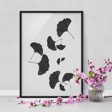 Plakat w ramie - Kompozycja z miłorzębu japońskiego w czerni i bieli