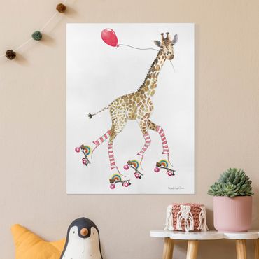 Obraz na płótnie - Giraffe on a joy ride - Format pionowy3:4