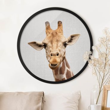 Okrągły obraz z ramką - Żyrafa Gundel