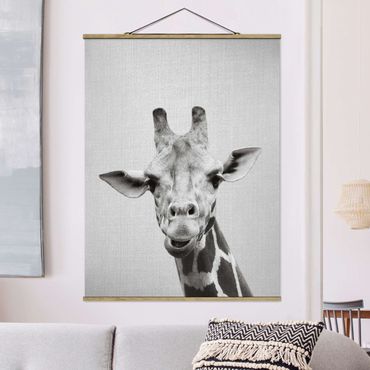 Plakat z wieszakiem - Giraffe Gundel Black And White - Format pionowy 3:4