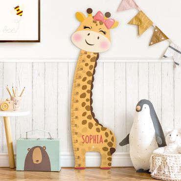 Miarka wzrostu dla dzieci z drewna - Giraffe girl with custom name
