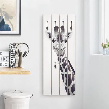 Wieszak ścienny - Portret żyrafy w czerni i bieli