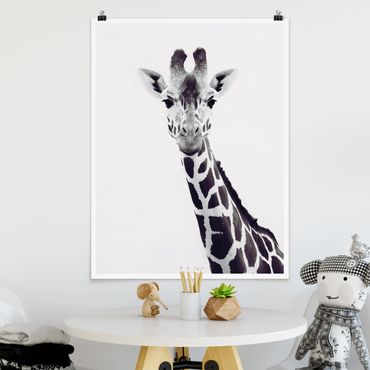 Plakat - Portret żyrafy w czerni i bieli