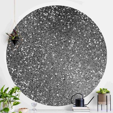 Okrągła tapeta samoprzylepna - Glitter Confetti w czerni i bieli