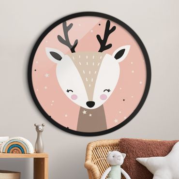 Okrągły obraz w ramie - Happy Deer