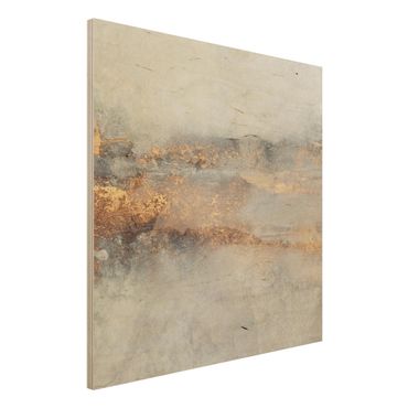 Obraz z drewna - Złoto-szara mgła
