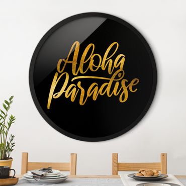 Okrągły obraz w ramie - Gold - Aloha Paradise On Black
