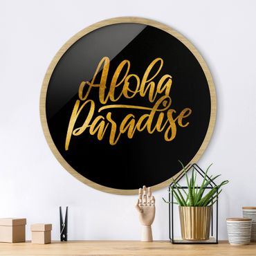 Okrągły obraz w ramie - Gold - Aloha Paradise On Black