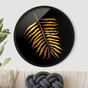 Okrągły obraz w ramie - Gold - Palm Leaf II On Black