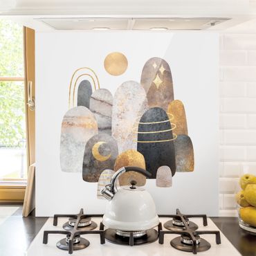 Panel szklany do kuchni - Złote góry z księżycem