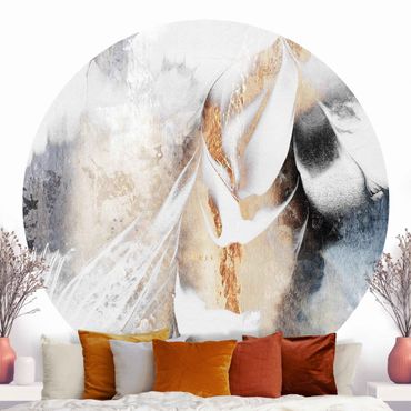 Okrągła tapeta samoprzylepna - Złoty abstrakcyjny obraz zimowy