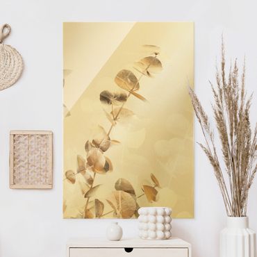 Obraz na szkle - Złote gałązki eukaliptusa z białą I