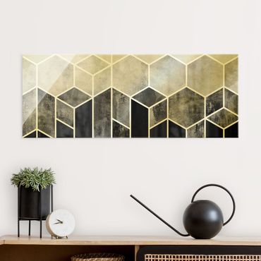 Obraz na szkle - Złotoen Geometry - Hexagons czarno-biały
