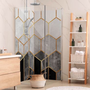 Tylna ścianka prysznicowa - Golden Hexagons Black And White
