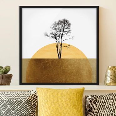 Plakat w ramie - Złote słońce z drzewem