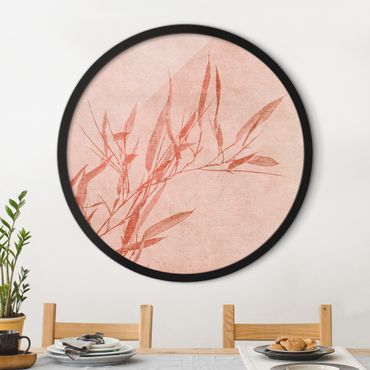 Okrągły obraz w ramie - Golden Sun Pink Bamboo