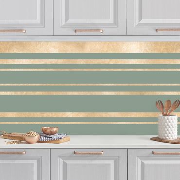 Panel ścienny do kuchni - Złote paski na tle zieleni