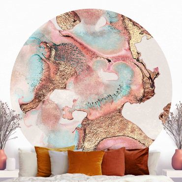 Okrągła tapeta samoprzylepna - Złotoen Watercolour Rosé