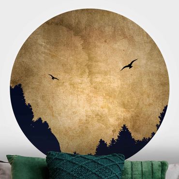 Okrągła tapeta samoprzylepna - Złoty księżyc w lesie
