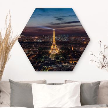 Obraz heksagonalny z drewna - Good Night Paris