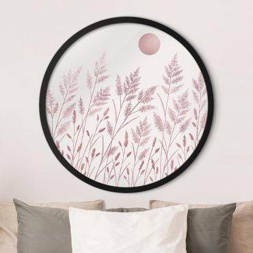 Okrągły obraz w ramie - Grasses And Moon In Coppery