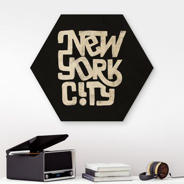Obraz heksagonalny z drewna - Graffiti Art Calligraphy New York City Black