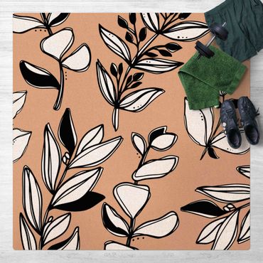 Mata korkowa - Grafika Gałązki liści w czerni i bieli