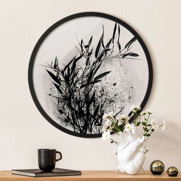 Okrągły obraz w ramie - Graphical Plant World - Black Bamboo
