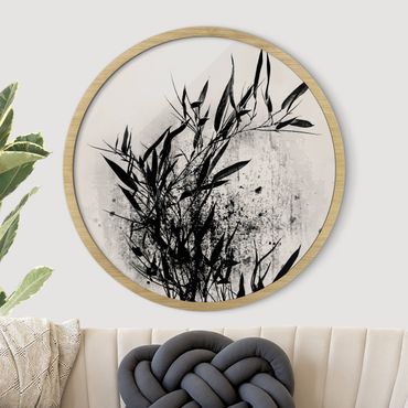 Okrągły obraz w ramie - Graphical Plant World - Black Bamboo