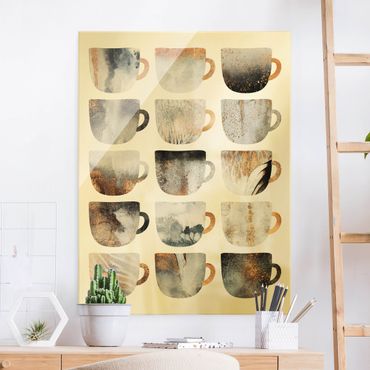Obraz na szkle - Szare filiżanki do kawy w kolorze złotym
