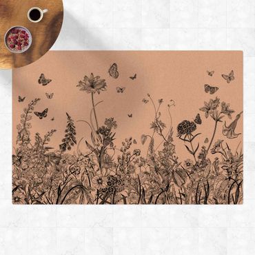 Mata korkowa - Duże kwiaty z motylami w kolorze czarnym