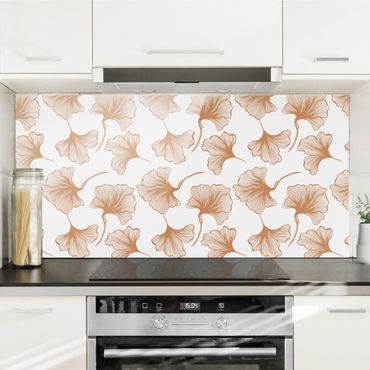 Panel szklany do kuchni - Duże liście miłorzębu w kolorze beżowym