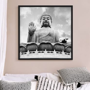 Plakat w ramie - Duży Budda Czarno-biały
