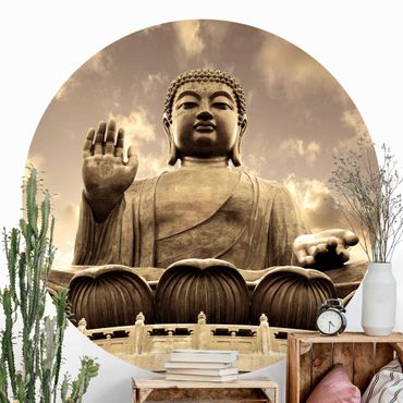 Okrągła tapeta samoprzylepna - Wielki Budda Sepia