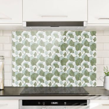 Panel szklany do kuchni - Duży deszcz liści miłorzębu w kolorze zielonym