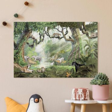 Obraz na płótnie - Wielkie koty w oazie dżungli - Format poziomy 3:2