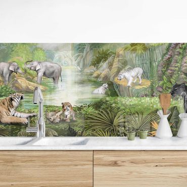 Panel ścienny do kuchni - Wielkie koty w oazie dżungli