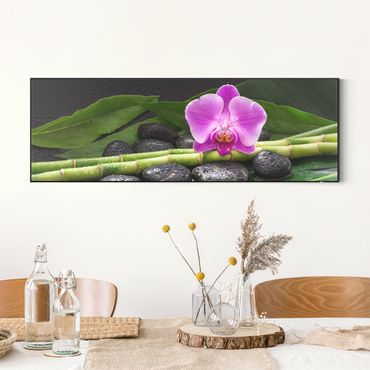 Wymienny obraz - Zielony bambus z kwiatem orchidei