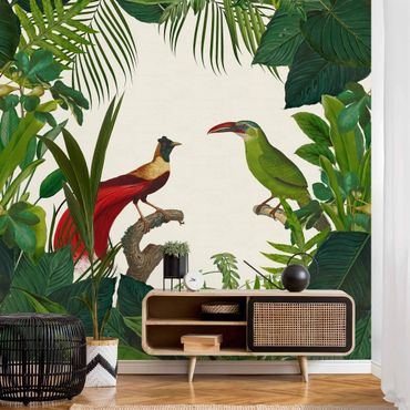 Fototapeta - Zielony raj z tropikalnymi ptakami