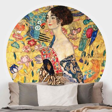Okrągła tapeta samoprzylepna - Gustav Klimt - Dama z wachlarzem