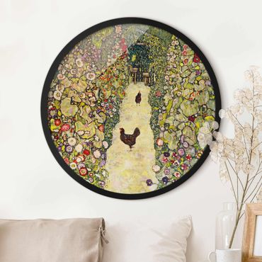Okrągły obraz w ramie - Gustav Klimt - Garden Path with Hens