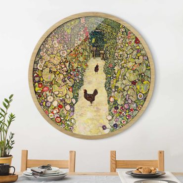 Okrągły obraz w ramie - Gustav Klimt - Garden Path with Hens