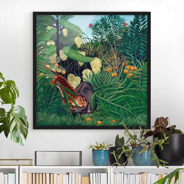 Plakat w ramie - Henri Rousseau - Walka między tygrysem a bawołem