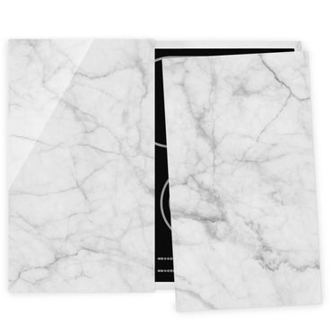 Szklana płyta ochronna na kuchenkę 2-częściowa - Bianco Carrara