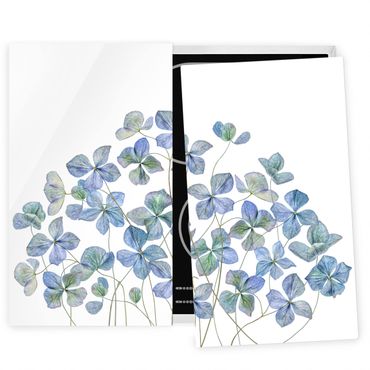 Szklana płyta ochronna na kuchenkę 2-częściowa - Błękitne kwiaty hortensji