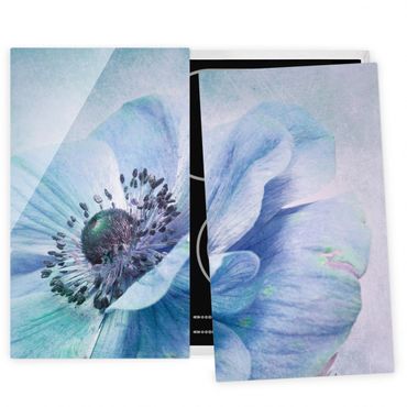 Szklana płyta ochronna na kuchenkę 2-częściowa - Kwiat w kolorze turkusowym