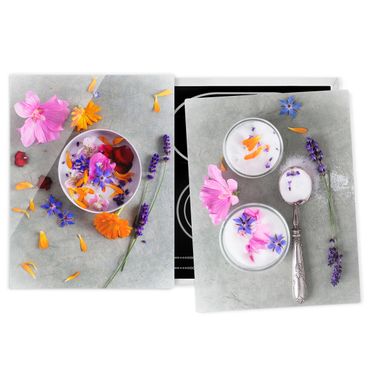 Szklana płyta ochronna na kuchenkę 2-częściowa - Kwiaty z cukrem